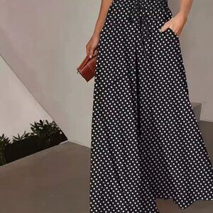 Women’s Polka Dot Wide-Leg Pants – Loose Fit Elastic Waist Trousers